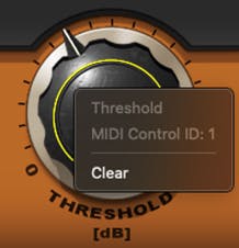 Right-click on the control once again to display to MIDI control or allow you to disconnect from the controller